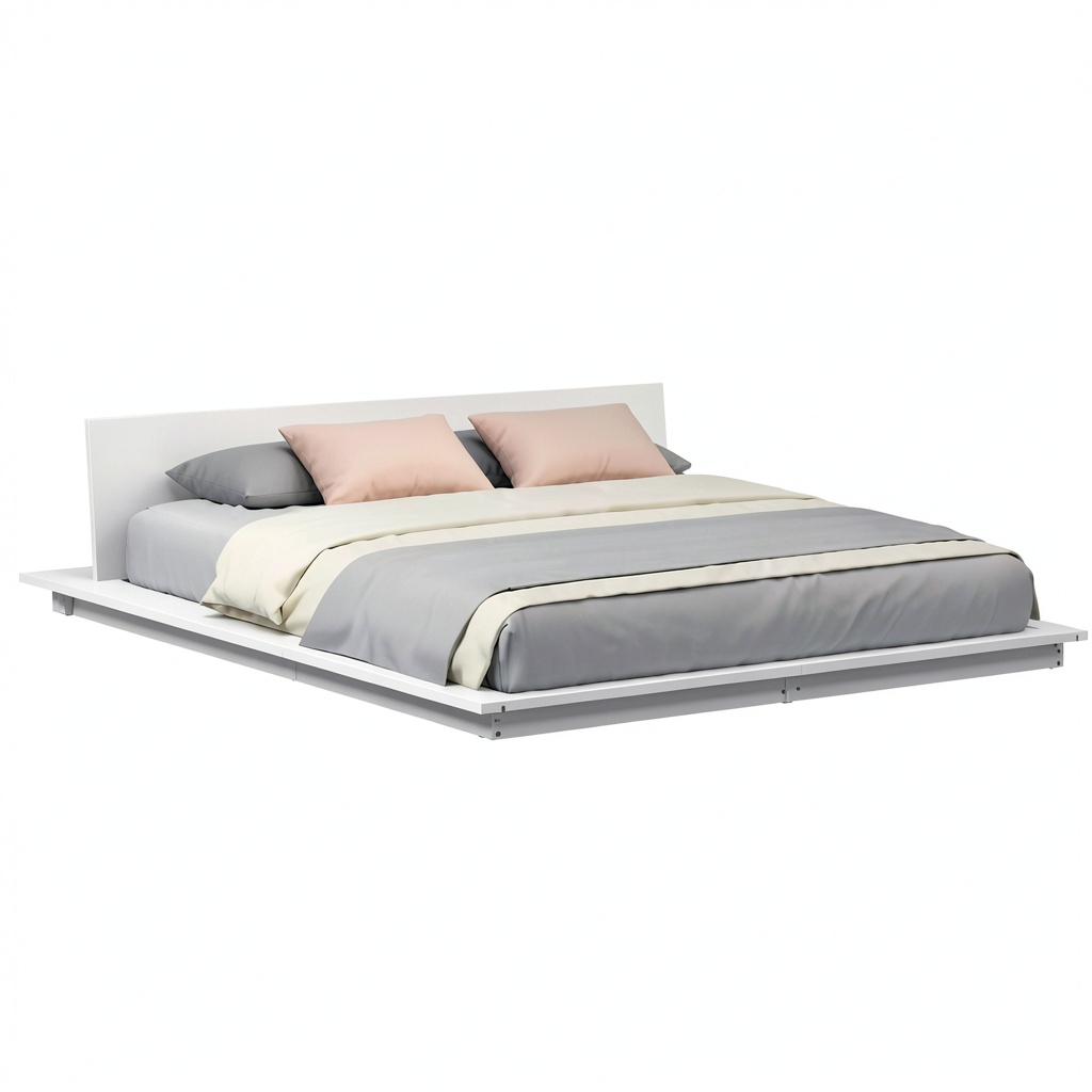 Letto Matrimoniale Bianco 140x200 cm in Legno con Tavolino Moderno Minimalista