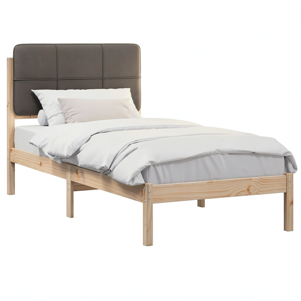 Letto in Pino Massello con Testiera Imbottita Talpa 90x200 cm, Design Moderno e Minimalista