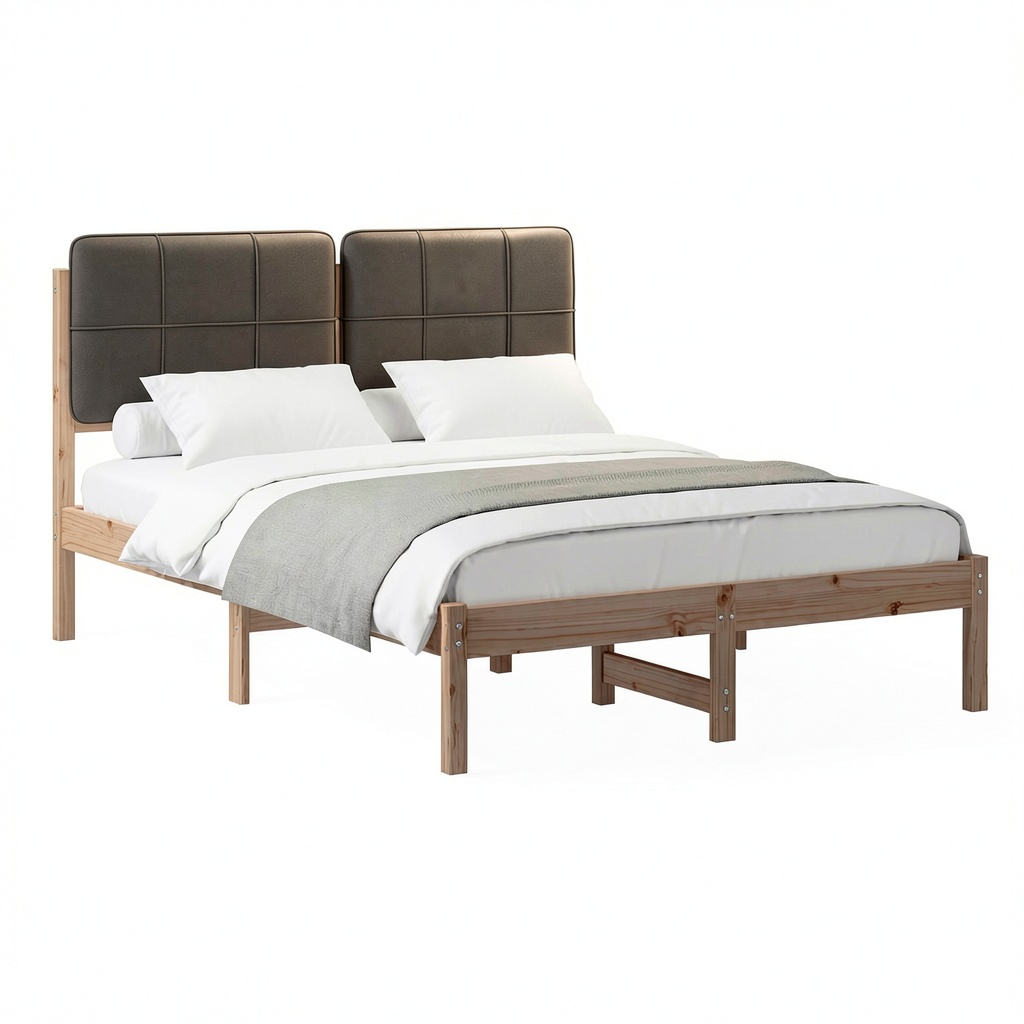 Letto Moderno in Pino Massello con Testiera Imbottita Talpa 140x200 cm