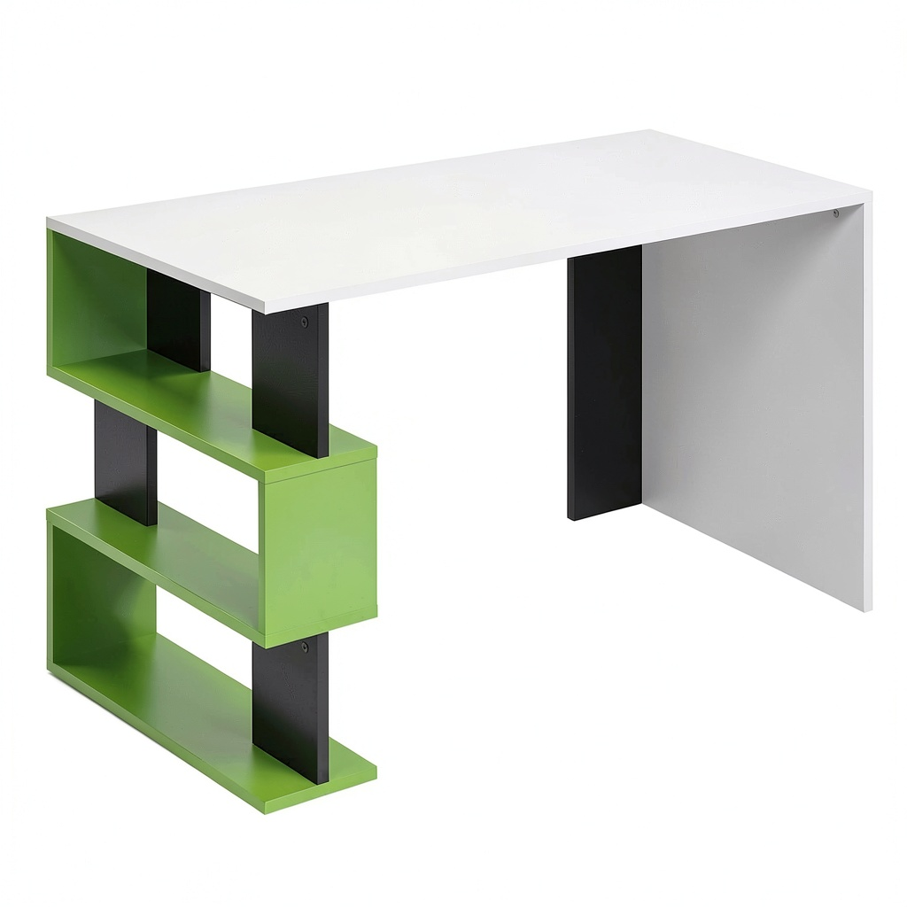Scrivania Moderna con Libreria e Ripiani in Legno per Ufficio e Casa, 120 x 60 x 75 cm, Verde