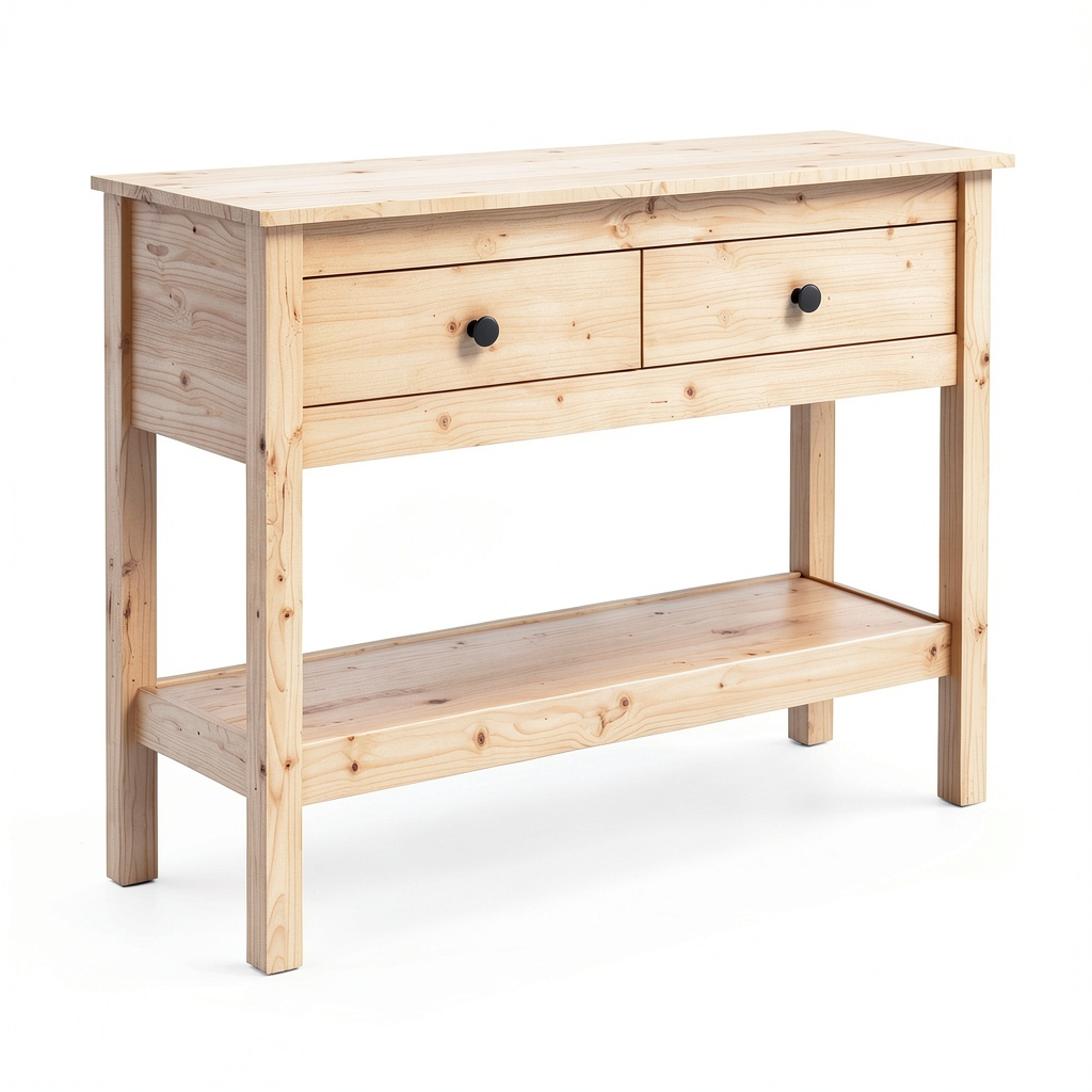 Consolle in Legno di Pino Massello, 100x35x75 cm