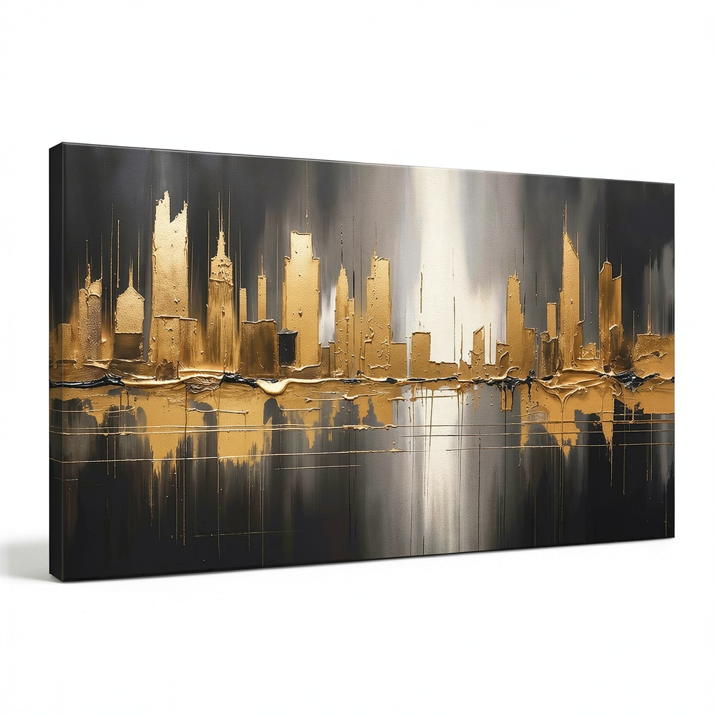 Quadro Moderno Citt¨¤ Dorata su Tela 140x80 cm Pronto da Appendere