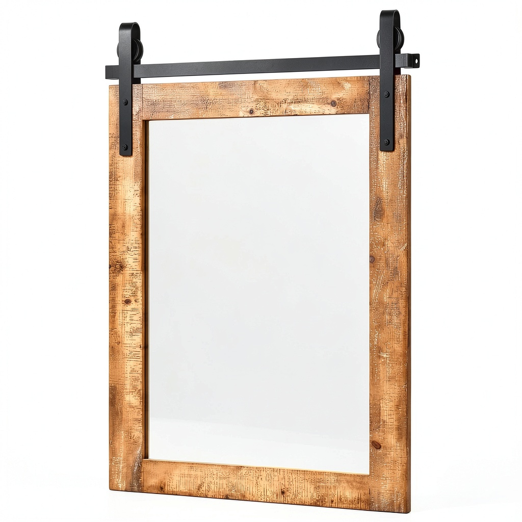 Specchio Rettangolare da Parete in Legno Massello, Antisplosione, HD, per Bagno e Camera, 56x76,5 cm, Marrone