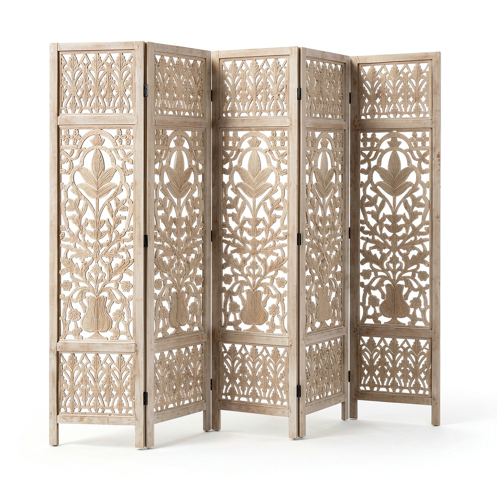 Paravento Pieghevole in Mango Bianco 200x165 cm