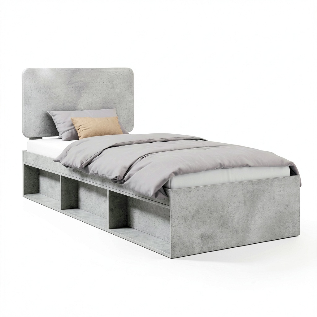 Letto Matrimoniale in Pino Massello con Testata e Doghe, Grigio 100x200 cm, Design Minimalista Scandinavo
