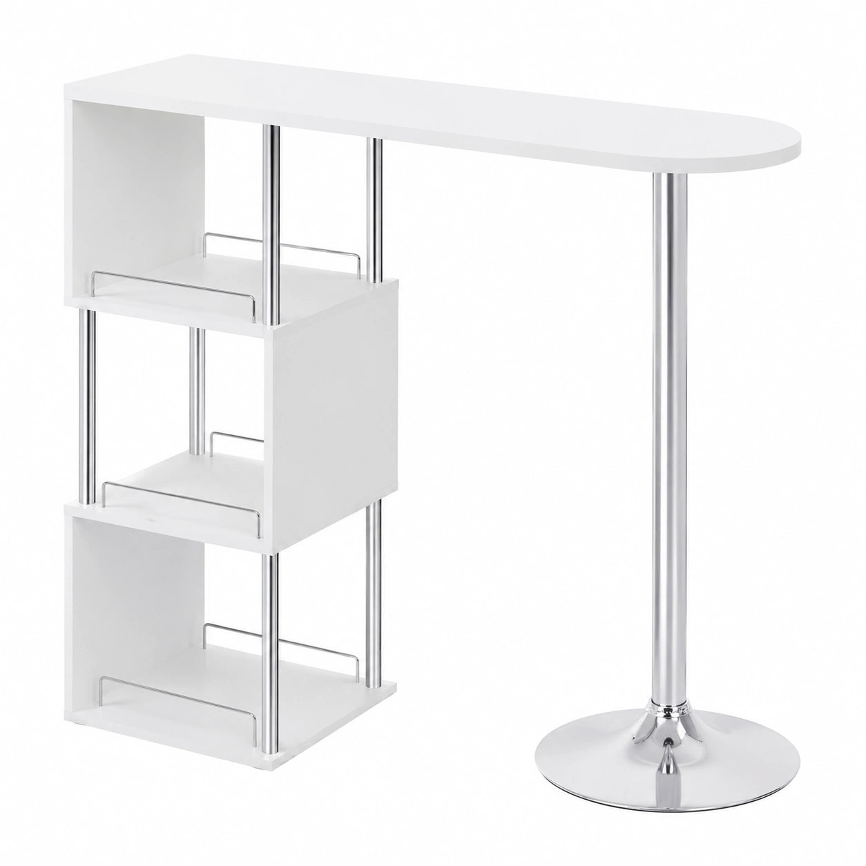 WOLTU Tavolo Alto Bar con Ripiani e Portabottiglie, Bancone Cucina in Metallo e MDF, 113x40x105 cm, Bianco