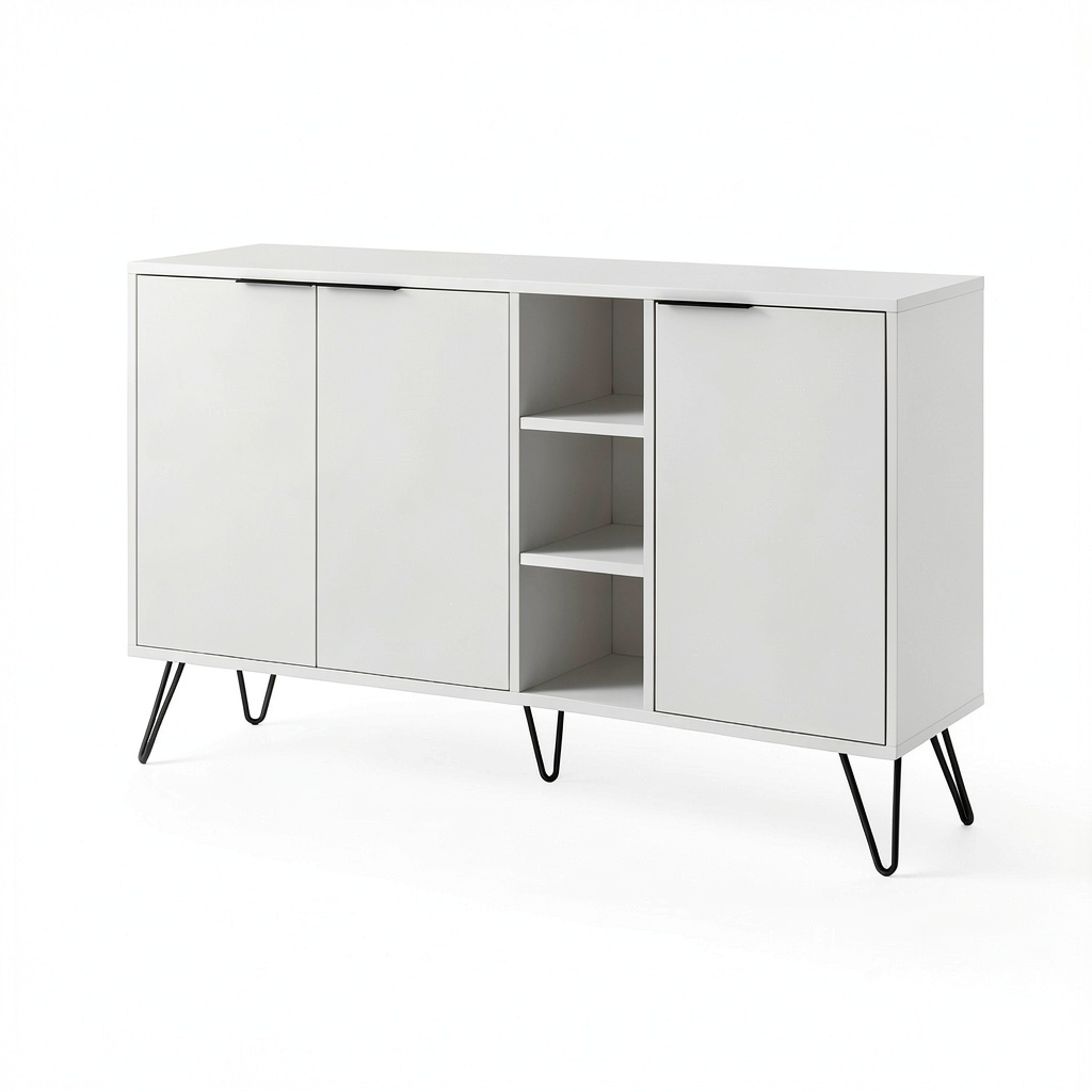 Dmora - Credenza Perseus in Legno Bianco, Buffet Moderno per Soggiorno e Cucina, 142x36x83 cm