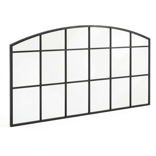 Specchio da Parete Nero con Cornice ad Arco in Ferro 100x50 cm