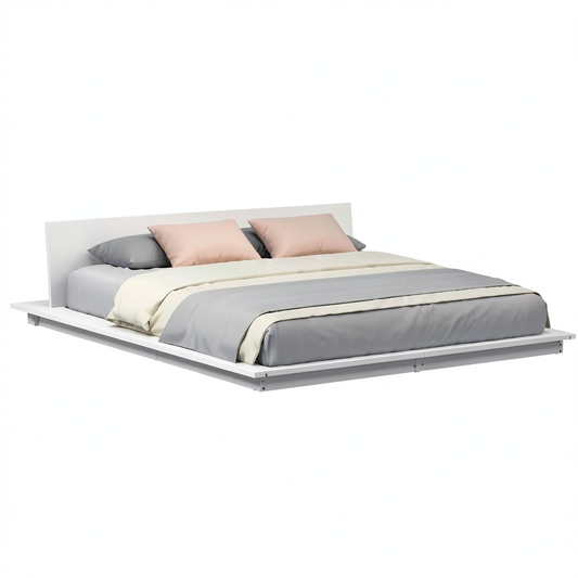 Letto Matrimoniale Bianco 140x200 cm in Legno con Tavolino Moderno Minimalista