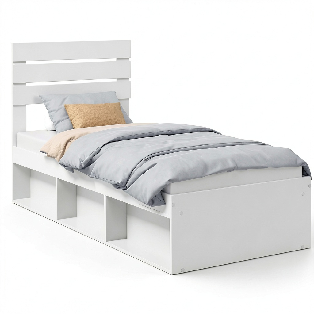 Letto in Legno Massello Bianco 75x190 cm, Design Moderno e Resistente
