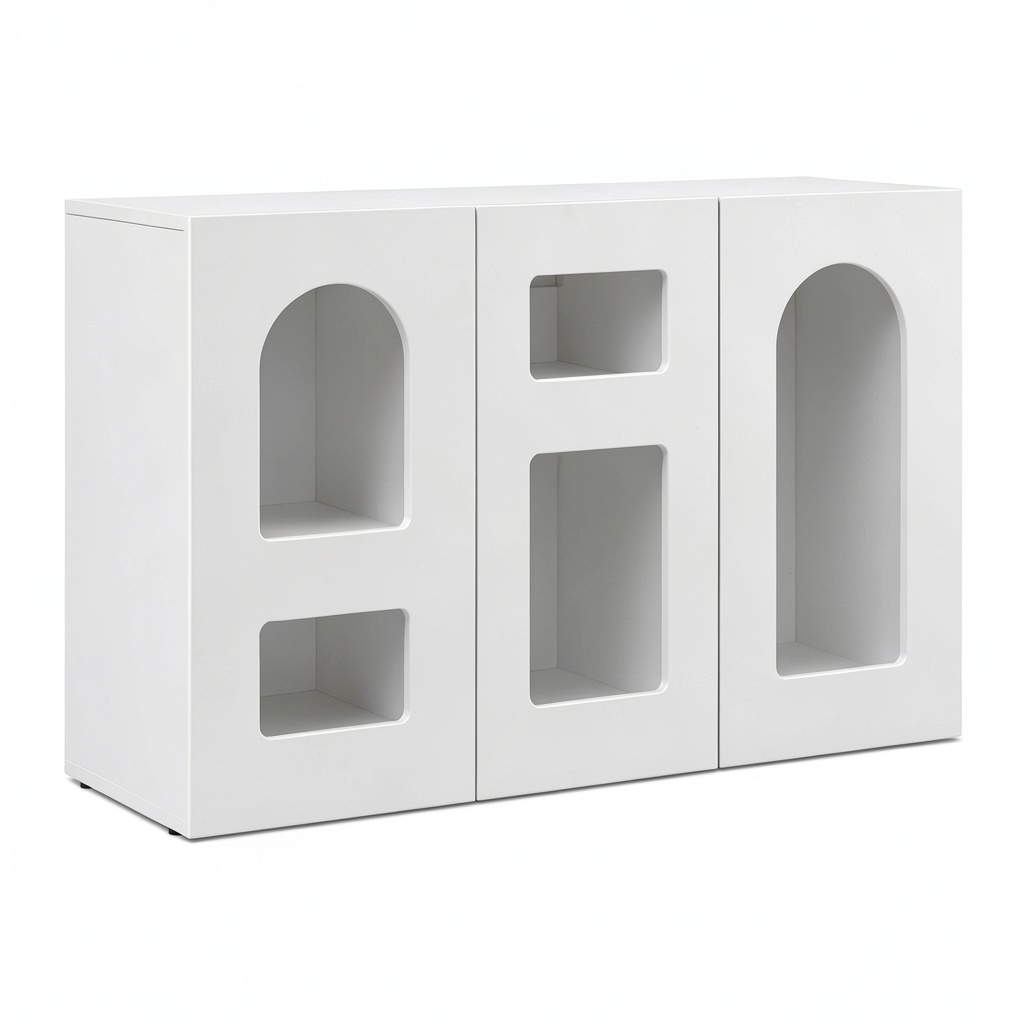 Credenza Moderna in Legno Multistrato Bianco 100x35x59 cm, Stile Minimalista