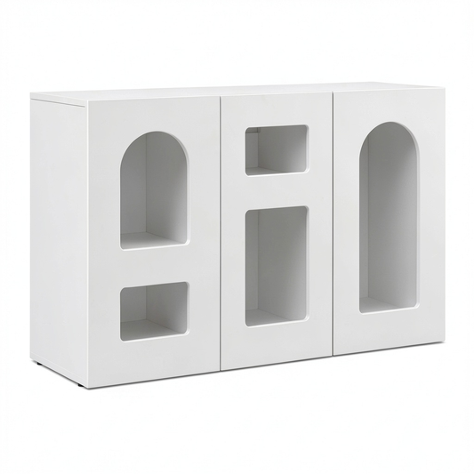 Credenza Moderna in Legno Multistrato Bianco 100x35x59 cm, Stile Minimalista