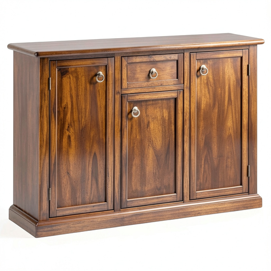 Credenza Classica in Noce con 3 Ante e 2 Cassetti, 100x40x88 cm