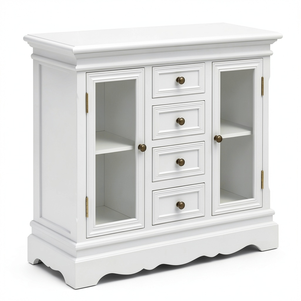 Credenza Moderna in Legno di Pino Bianco con Cassetti 70x28x70 cm