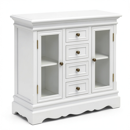 Credenza Moderna in Legno di Pino Bianco con Cassetti 70x28x70 cm