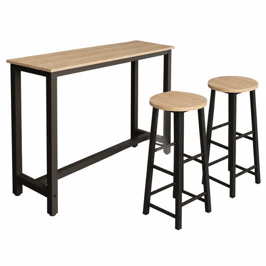 Set Tavolo Bar Alto con Sgabelli, Design Moderno in Nero e Sonoma, 140x100x40 cm