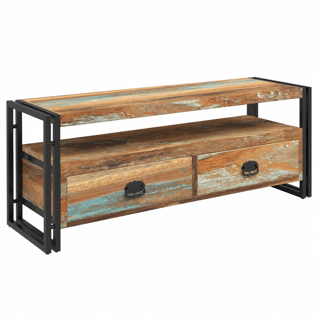 Mobile TV in Legno Massello Stile Rustico con Finitura Anticata