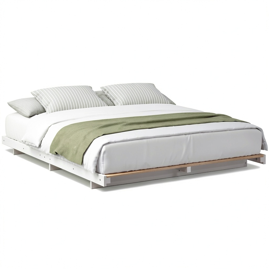 Letto in Legno Massello Bianco 160x200 cm, Design Minimalista