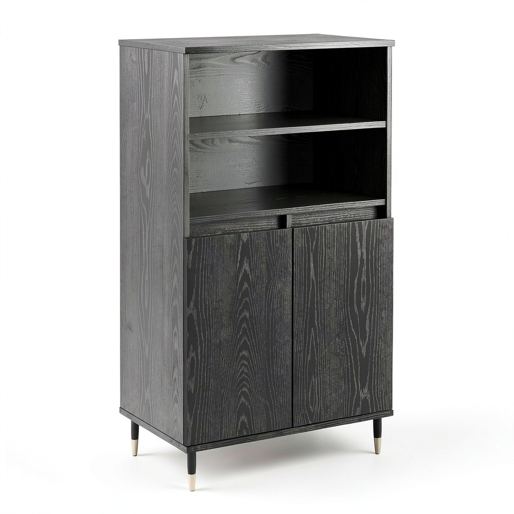 Credenza Moderna Nera 60x36x110 cm in Legno Multistrato, Mobile Elegante Stile Vintage Anni '50, Soluzione Robusta per Archiviazione