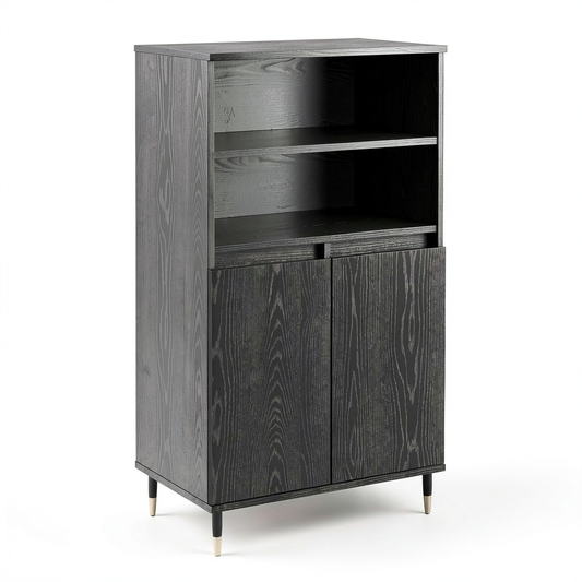 Credenza Moderna Nera 60x36x110 cm in Legno Multistrato, Mobile Elegante Stile Vintage Anni '50, Soluzione Robusta per Archiviazione