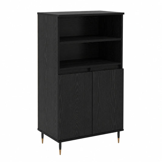 Credenza Moderna Nera 60x36x110 cm in Legno Multistrato, Mobile Elegante Stile Vintage Anni '50, Soluzione Robusta per Archiviazione