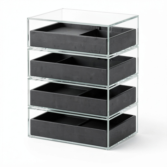 Armadio Portagioielli in Legno con Vetrina e Cassetti Modulari, Design Moderno, Colore Nero