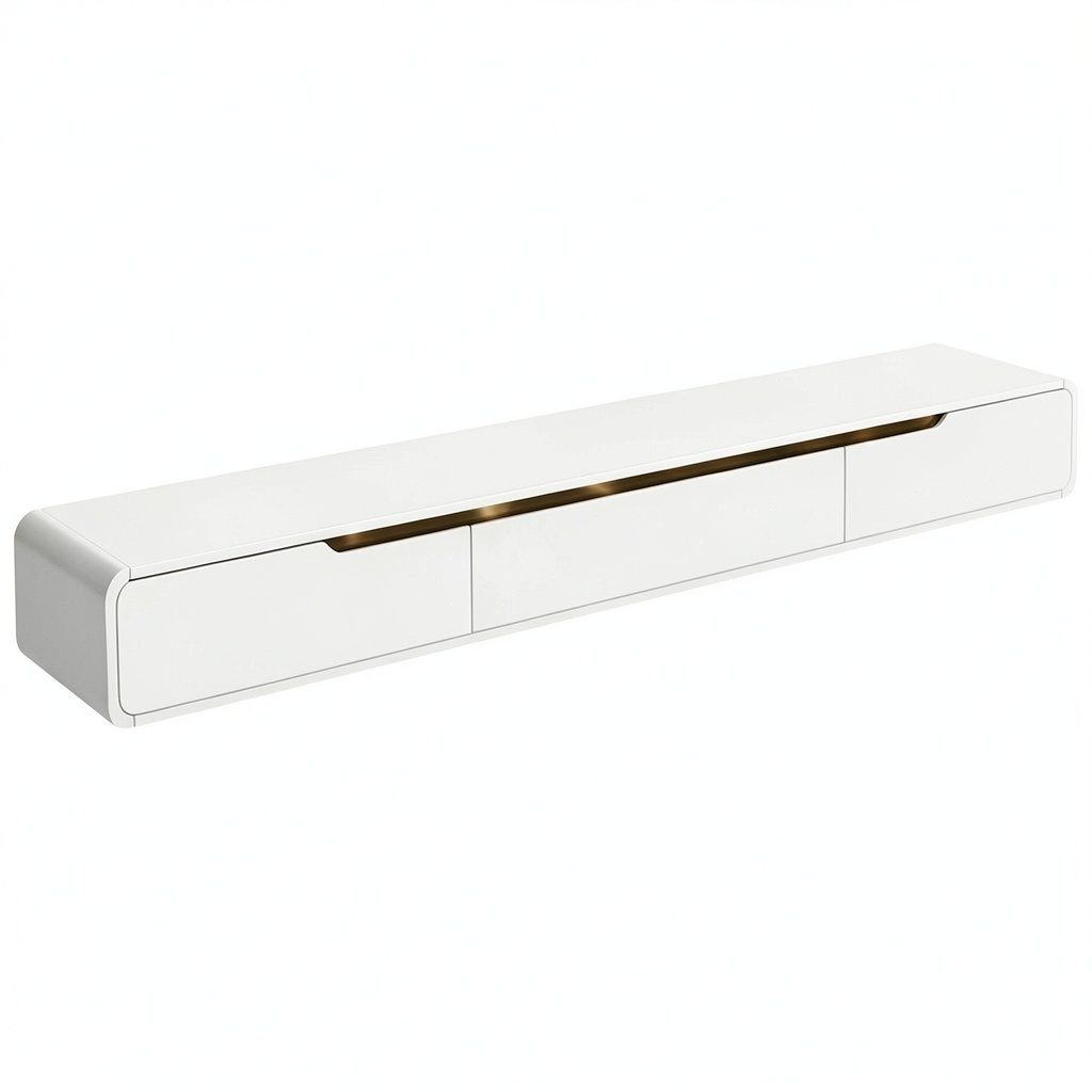 Mobile TV Sospeso in Legno con Cassetti e Ante, Design Moderno, 200cm, Bianco