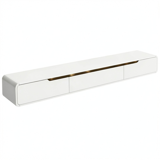 Mobile TV Sospeso in Legno con Cassetti e Ante, Design Moderno, 200cm, Bianco