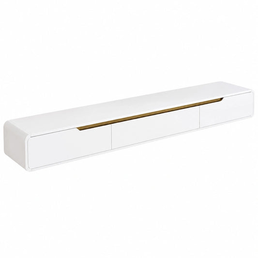 Mobile TV Sospeso in Legno con Cassetti e Ante, Design Moderno, 200cm, Bianco