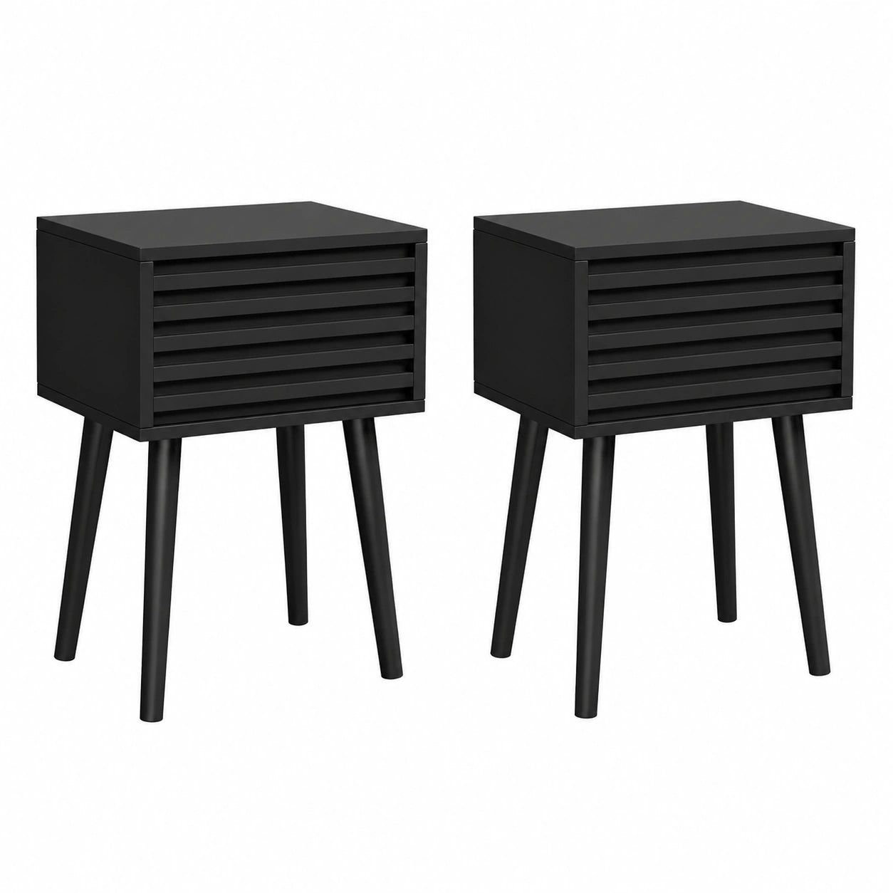 Comodini Moderni in Stile Met¨¤ Secolo, Set da 2, con Cassetto a Pressione e Gambe in Legno, 35x27x53cm, per Camera da Letto e Soggiorno, Nero