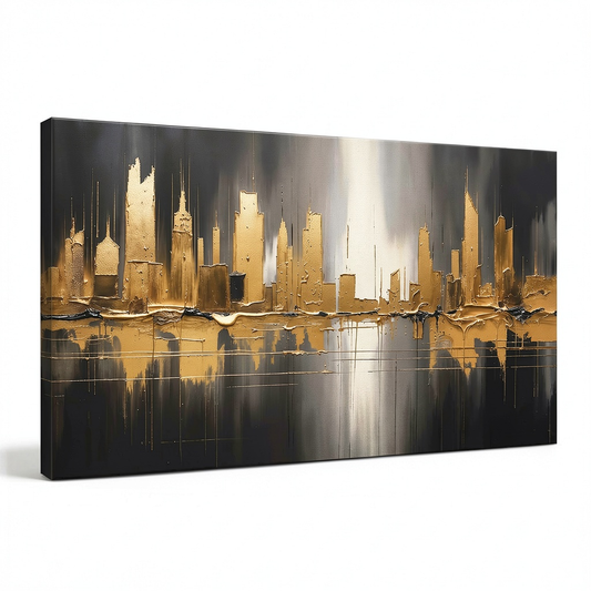 Quadro Moderno Citt¨¤ Dorata su Tela 140x80 cm Pronto da Appendere