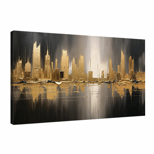 Quadro Moderno Citt¨¤ Dorata su Tela 140x80 cm Pronto da Appendere