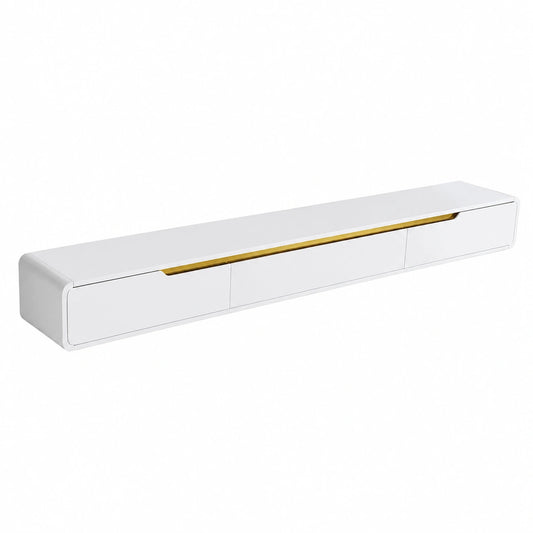 Mobile TV sospeso in legno massello con cassetti e ante, design moderno, 160 cm, bianco