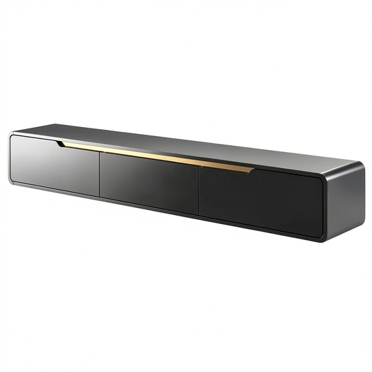 Mobile TV Sospeso in Legno Massello con Cassetti e Ante, Design Moderno, Nessun Montaggio Richiesto, 120cm, Nero