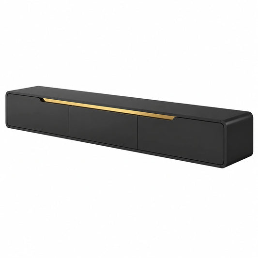 Mobile TV Sospeso in Legno Massello con Cassetti e Ante, Design Moderno, Nessun Montaggio Richiesto, 120cm, Nero