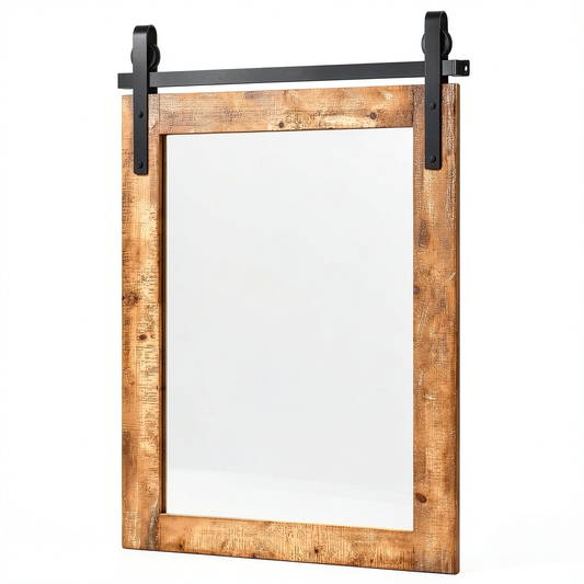 Specchio Rettangolare da Parete in Legno Massello, Antisplosione, HD, per Bagno e Camera, 56x76,5 cm, Marrone