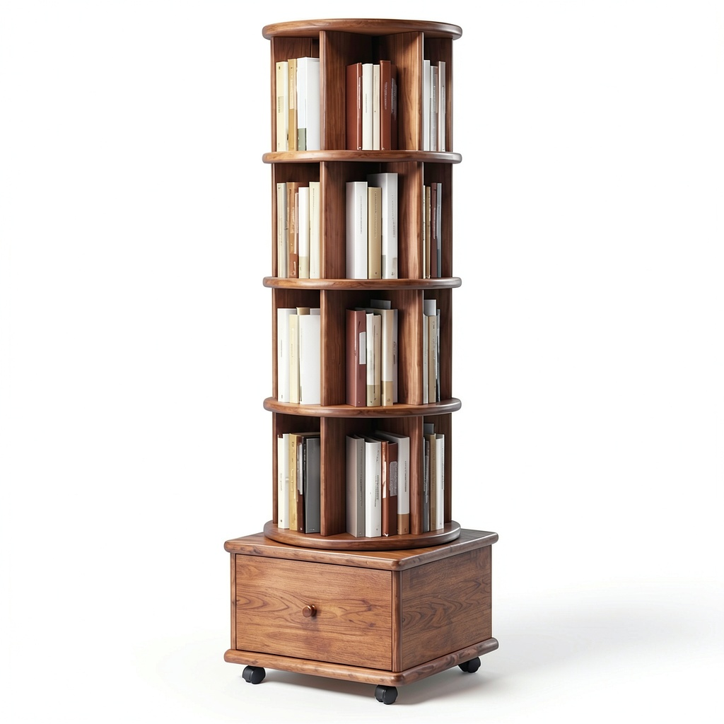 Libreria Rotante 360¡ã in Legno Massello, Scaffale Moderno per Casa