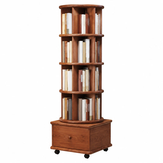 Libreria Rotante 360¡ã in Legno Massello, Scaffale Moderno per Casa