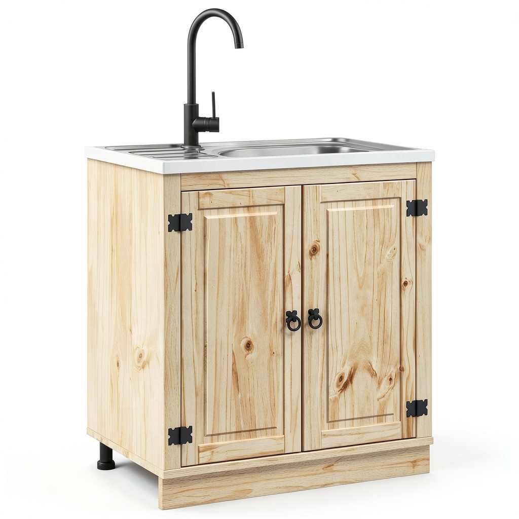 Credenza Moderna in Pino Massello, 80x46x81 cm, Finitura Marrone Miele