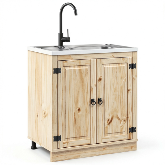 Credenza Moderna in Pino Massello, 80x46x81 cm, Finitura Marrone Miele
