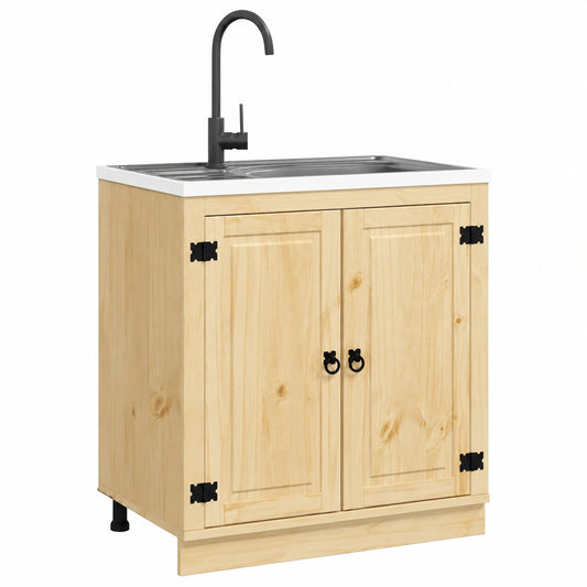 Credenza Moderna in Pino Massello, 80x46x81 cm, Finitura Marrone Miele