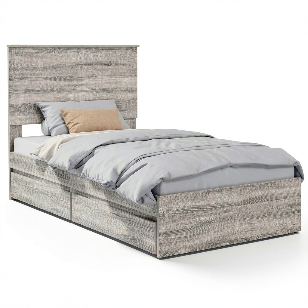 Letto contemporaneo con testiera imbottita, struttura solida in legno, 100x200 cm, design minimalista per interni urbani