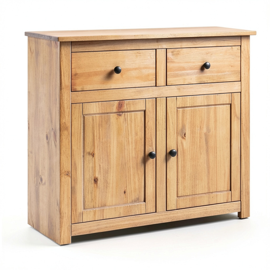 Credenza in Legno Massello di Pino con Cassetti e Ante, Stile Rustico, 93x40x80 cm