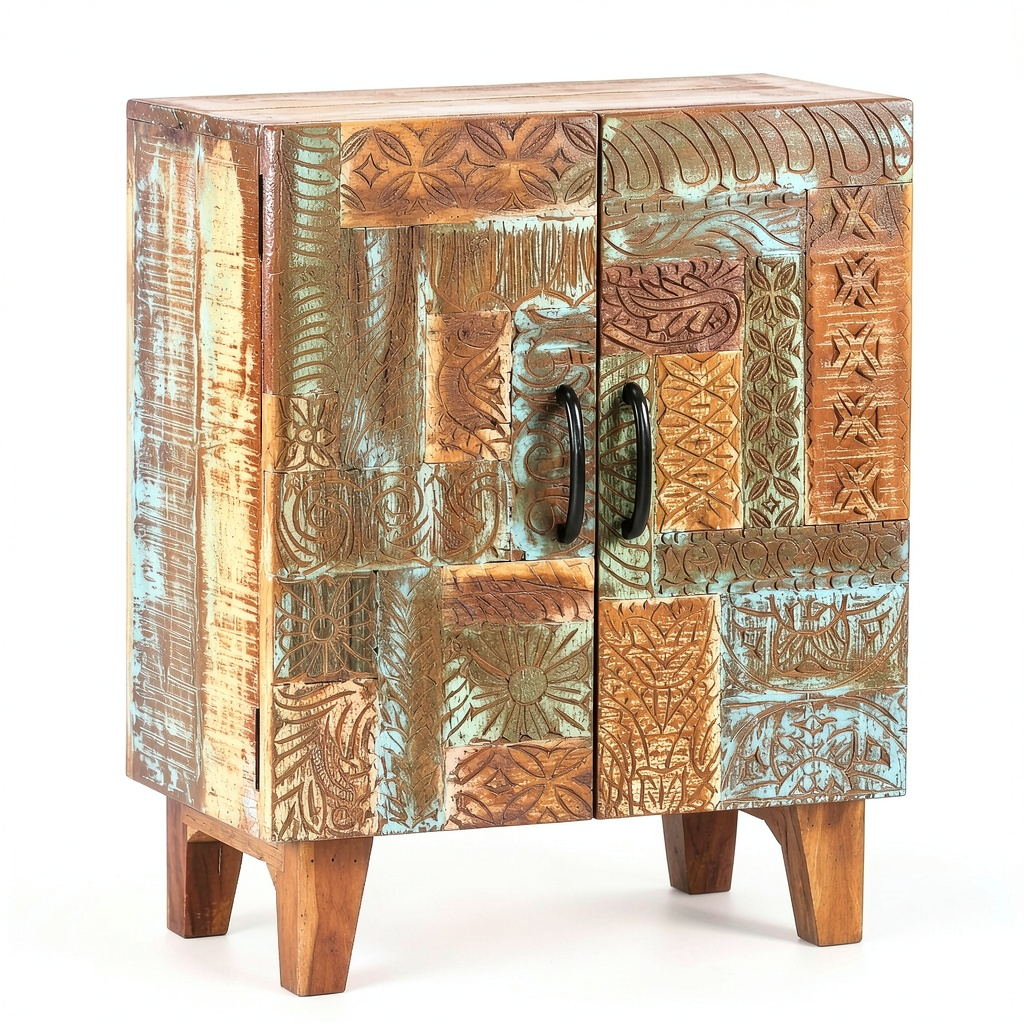 Madia Artigianale in Legno di Recupero 55x30x75 cm