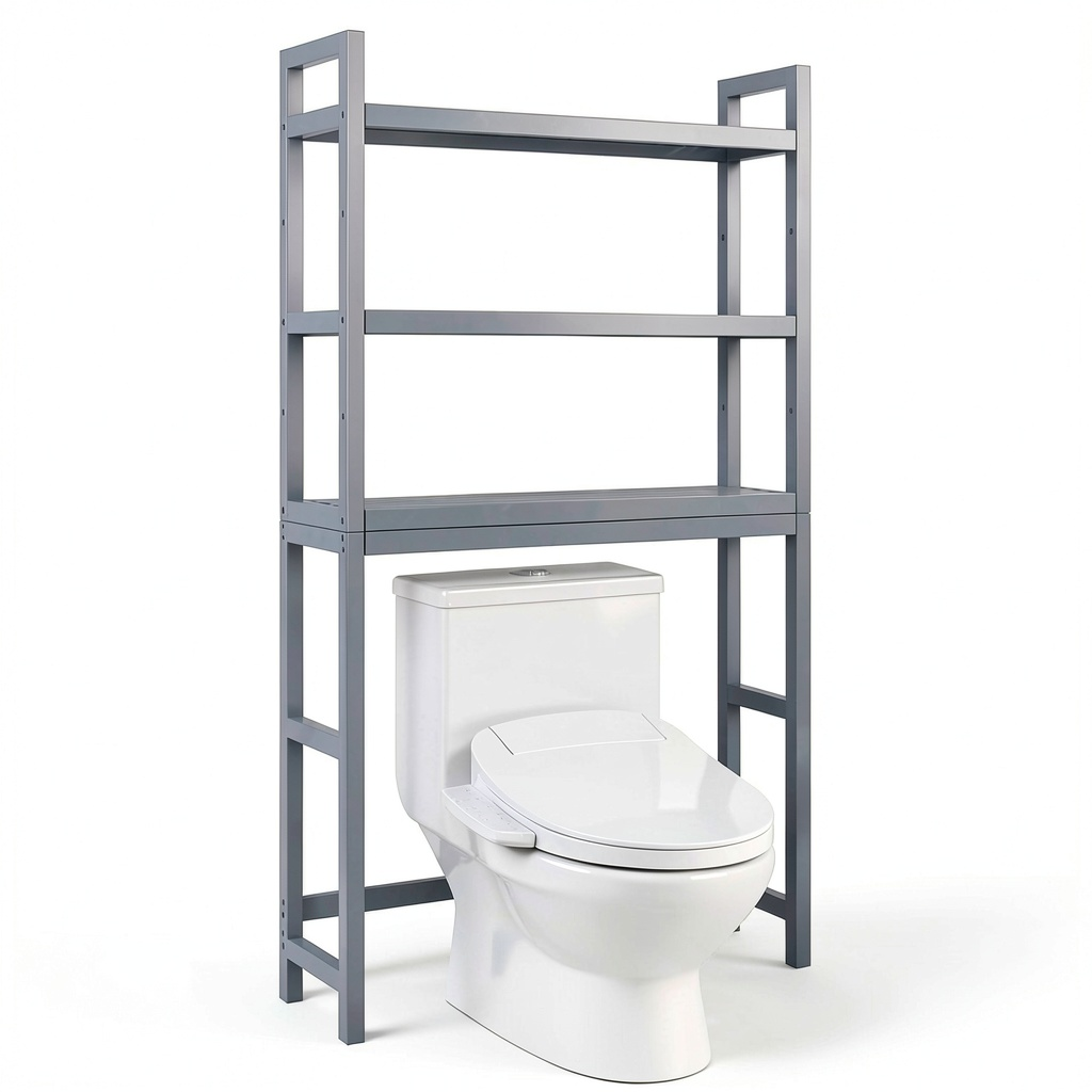 Scaffale bagno in bamb¨´ sopra WC con ripiani regolabili, grigio