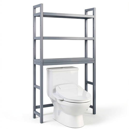 Scaffale bagno in bamb¨´ sopra WC con ripiani regolabili, grigio