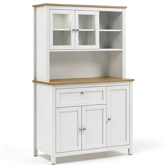 Mobile Cucina Bianco con Armadietti e Ante in Vetro, HOMCOM 100x40x180 cm