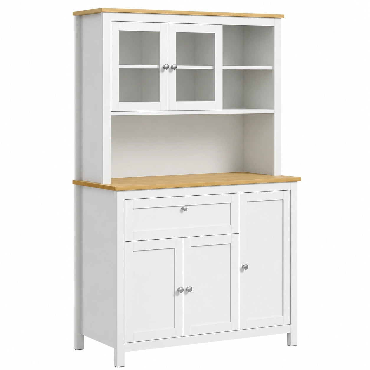 Mobile Cucina Bianco con Armadietti e Ante in Vetro, HOMCOM 100x40x180 cm