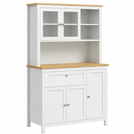 Mobile Cucina Bianco con Armadietti e Ante in Vetro, HOMCOM 100x40x180 cm