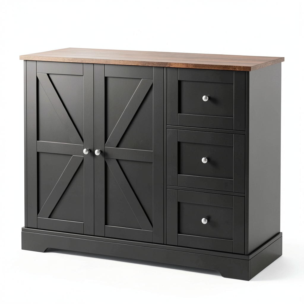HOCSOK Credenza Salvaspazio per Cucina con Cassetti e Ripiani, Mobile Contenitore Multifunzione, Design Elegante in Legno, Colori Nero e Marrone, 40x105x81cm